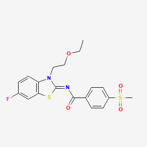 molecular formula C19H19FN2O4S2 B2781025 (Z)-N-(3-(2-乙氧基乙基)-6-氟苯并[d]噻唑-2(3H)-基亚甲基)-4-(甲磺基)苯甲酰胺 CAS No. 896356-05-1