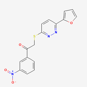 molecular formula C16H11N3O4S B2781031 2-[6-(Furan-2-yl)pyridazin-3-yl]sulfanyl-1-(3-nitrophenyl)ethanone CAS No. 872704-69-3