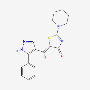molecular formula C18H18N4OS B2781086 (Z)-5-((3-phenyl-1H-pyrazol-4-yl)methylene)-2-(piperidin-1-yl)thiazol-4(5H)-one CAS No. 1165802-55-0