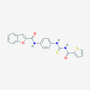 molecular formula C21H15N3O3S2 B278109 N-(4-{[(thiophen-2-ylcarbonyl)carbamothioyl]amino}phenyl)-1-benzofuran-2-carboxamide 