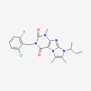 molecular formula C21H23ClFN5O2 B2781091 3-[(6-Chloro-2-fluorophenyl)methyl]-1,6,7-trimethyl-8-(methylpropyl)-1,3,5-tri hydro-4-imidazolino[1,2-h]purine-2,4-dione CAS No. 923503-79-1