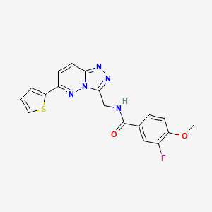 molecular formula C18H14FN5O2S B2781117 3-fluoro-4-methoxy-N-((6-(thiophen-2-yl)-[1,2,4]triazolo[4,3-b]pyridazin-3-yl)methyl)benzamide CAS No. 2034262-67-2