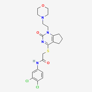 molecular formula C21H24Cl2N4O3S B2781144 N-(3,4-dichlorophenyl)-2-((1-(2-morpholinoethyl)-2-oxo-2,5,6,7-tetrahydro-1H-cyclopenta[d]pyrimidin-4-yl)thio)acetamide CAS No. 946269-97-2
