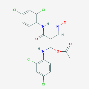 molecular formula C19H15Cl4N3O4 B2781163 (1E)-1-[(2,4-dichlorophenyl)amino]-2-[(2,4-dichlorophenyl)carbamoyl]-2-[(1E)-(methoxyimino)methyl]eth-1-en-1-yl acetate CAS No. 338964-98-0
