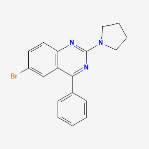 molecular formula C18H16BrN3 B2781164 6-Bromo-4-phenyl-2-(pyrrolidin-1-yl)quinazoline CAS No. 332867-61-5
