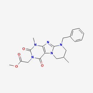molecular formula C20H23N5O4 B2781167 methyl 2-(9-benzyl-1,7-dimethyl-2,4-dioxo-1,2,6,7,8,9-hexahydropyrimido[2,1-f]purin-3(4H)-yl)acetate CAS No. 877616-16-5