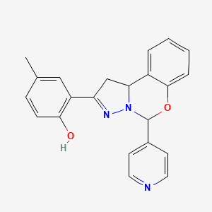 molecular formula C22H19N3O2 B2781172 4-Methyl-2-(5-pyridin-4-yl-1,10b-dihydropyrazolo[1,5-c][1,3]benzoxazin-2-yl)phenol CAS No. 896619-27-5