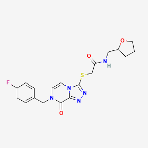 molecular formula C19H20FN5O3S B2781174 2-({7-[(4-fluorophenyl)methyl]-8-oxo-7H,8H-[1,2,4]triazolo[4,3-a]pyrazin-3-yl}sulfanyl)-N-[(oxolan-2-yl)methyl]acetamide CAS No. 1226445-86-8