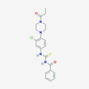 molecular formula C21H23ClN4O2S B278118 N-benzoyl-N'-[3-chloro-4-(4-propionyl-1-piperazinyl)phenyl]thiourea 