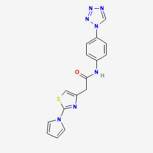 molecular formula C16H13N7OS B2781235 2-(2-(1H-pyrrol-1-yl)thiazol-4-yl)-N-(4-(1H-tetrazol-1-yl)phenyl)acetamide CAS No. 1170970-53-2