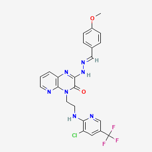 molecular formula C23H19ClF3N7O2 B2781242 4-methoxybenzenecarbaldehyde N-[4-(2-{[3-chloro-5-(trifluoromethyl)-2-pyridinyl]amino}ethyl)-3-oxo-3,4-dihydropyrido[2,3-b]pyrazin-2-yl]hydrazone CAS No. 338412-03-6