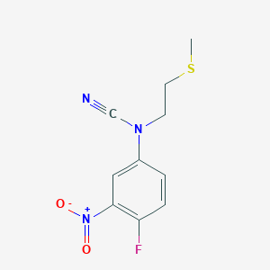 molecular formula C10H10FN3O2S B2781252 (4-氟-3-硝基苯基)-(2-甲基硫醚基乙基)氰胺 CAS No. 1607314-16-8