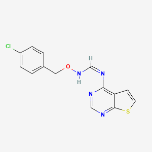 B2781258 N-[(4-chlorophenyl)methoxy]-N'-thieno[2,3-d]pyrimidin-4-ylmethanimidamide CAS No. 477846-25-6