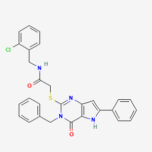 molecular formula C28H23ClN4O2S B2781273 2-((3-苄基-4-氧代-6-苯基-4,5-二氢-3H-吡咯[3,2-d]嘧啶-2-基)硫)-N-(2-氯苄基)乙酰胺 CAS No. 1114915-89-7
