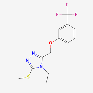 molecular formula C13H14F3N3OS B2781285 4-Ethyl-3-methylsulfanyl-5-[[3-(trifluoromethyl)phenoxy]methyl]-1,2,4-triazole CAS No. 383146-78-9