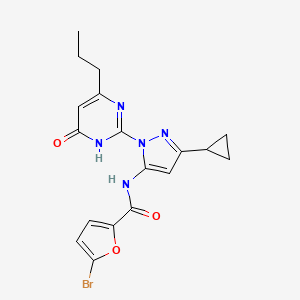 molecular formula C18H18BrN5O3 B2781298 5-bromo-N-(3-cyclopropyl-1-(6-oxo-4-propyl-1,6-dihydropyrimidin-2-yl)-1H-pyrazol-5-yl)furan-2-carboxamide CAS No. 1207007-09-7