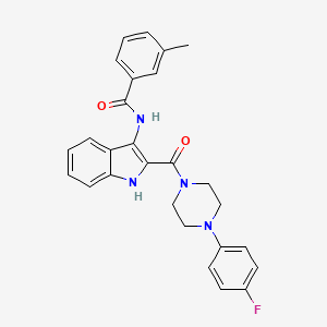 molecular formula C27H25FN4O2 B2781308 N-(4-bromophenyl)-2-[4-[(4-fluorobenzyl)amino]-2-oxoquinazolin-1(2H)-yl]acetamide CAS No. 1029765-38-5