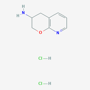 molecular formula C8H12Cl2N2O B2781309 3,4-Dihydro-2H-pyrano[2,3-b]pyridin-3-amine;dihydrochloride CAS No. 2416236-01-4