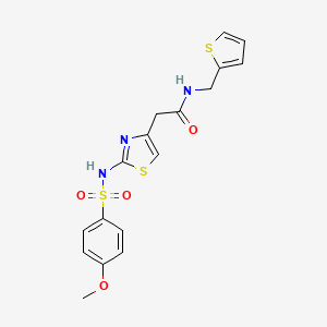 molecular formula C17H17N3O4S3 B2781331 2-(2-(4-methoxyphenylsulfonamido)thiazol-4-yl)-N-(thiophen-2-ylmethyl)acetamide CAS No. 922000-58-6