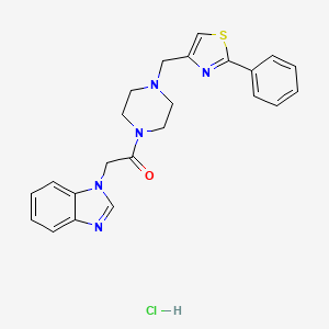 molecular formula C23H24ClN5OS B2781334 2-(1H-benzo[d]imidazol-1-yl)-1-(4-((2-phenylthiazol-4-yl)methyl)piperazin-1-yl)ethanone hydrochloride CAS No. 1351635-33-0