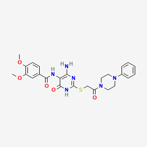 molecular formula C25H28N6O5S B2781359 N-(4-氨基-6-氧代-2-((2-氧代-2-(4-苯基哌嗪-1-基)乙基)硫代)-1,6-二氢嘧啶-5-基)-3,4-二甲氧基苯甲酰胺 CAS No. 868226-86-2