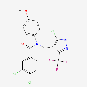 molecular formula C20H15Cl3F3N3O2 B2781368 3,4-dichloro-N-{[5-chloro-1-methyl-3-(trifluoromethyl)-1H-pyrazol-4-yl]methyl}-N-(4-methoxyphenyl)benzenecarboxamide CAS No. 956368-40-4