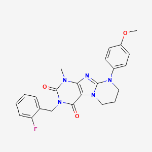 molecular formula C23H22FN5O3 B2781413 3-[(2-fluorophenyl)methyl]-9-(4-methoxyphenyl)-1-methyl-7,8-dihydro-6H-purino[7,8-a]pyrimidine-2,4-dione CAS No. 847377-35-9