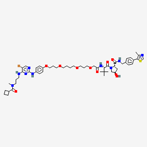 molecular formula C53H74BrN9O9S B2781418 (2S,4R)-1-[(2S)-2-[[2-[3-[4-[3-[4-[[5-bromo-4-[3-[cyclobutanecarbonyl(methyl)amino]propylamino]pyrimidin-2-yl]amino]phenoxy]propoxy]butoxy]propoxy]acetyl]amino]-3,3-dimethylbutanoyl]-4-hydroxy-N-[[4-(4-methyl-1,3-thiazol-5-yl)phenyl]methyl]pyrrolidine-2-carboxamide CAS No. 2052306-13-3