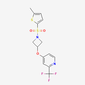 molecular formula C14H13F3N2O3S2 B2781420 4-[1-(5-Methylthiophen-2-yl)sulfonylazetidin-3-yl]oxy-2-(trifluoromethyl)pyridine CAS No. 2380140-79-2