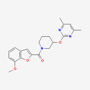 molecular formula C21H23N3O4 B2781445 (3-((4,6-Dimethylpyrimidin-2-yl)oxy)piperidin-1-yl)(7-methoxybenzofuran-2-yl)methanone CAS No. 2034273-44-2