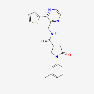 molecular formula C22H22N4O2S B2781487 1-(3,4-二甲基苯基)-5-氧代-N-((3-(噻吩-2-基)吡嗪-2-基)甲基)吡咯烷-3-甲酰胺 CAS No. 2034425-25-5