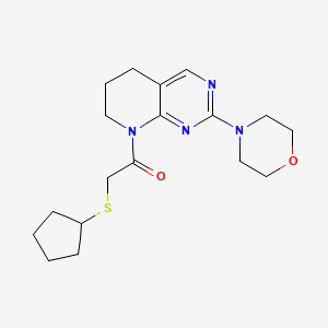 molecular formula C18H26N4O2S B2781488 2-(cyclopentylthio)-1-(2-morpholino-6,7-dihydropyrido[2,3-d]pyrimidin-8(5H)-yl)ethan-1-one CAS No. 2196215-25-3