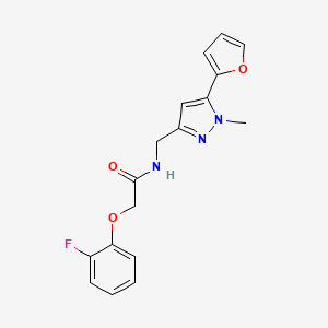 molecular formula C17H16FN3O3 B2781517 2-(2-fluorophenoxy)-N-((5-(furan-2-yl)-1-methyl-1H-pyrazol-3-yl)methyl)acetamide CAS No. 1421506-80-0