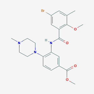 molecular formula C22H26BrN3O4 B278152 Methyl 3-[(5-bromo-2-methoxy-3-methylbenzoyl)amino]-4-(4-methyl-1-piperazinyl)benzoate 