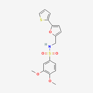 molecular formula C17H17NO5S2 B2781565 3,4-dimethoxy-N-((5-(thiophen-2-yl)furan-2-yl)methyl)benzenesulfonamide CAS No. 2097864-34-9