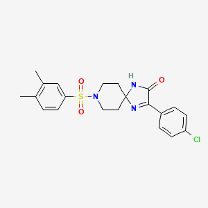 molecular formula C21H22ClN3O3S B2781599 3-(4-Chlorophenyl)-8-((3,4-dimethylphenyl)sulfonyl)-1,4,8-triazaspiro[4.5]dec-3-en-2-one CAS No. 1189689-41-5