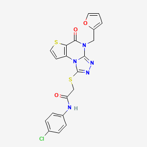 molecular formula C20H14ClN5O3S2 B2781624 N-(4-chlorophenyl)-2-((4-(furan-2-ylmethyl)-5-oxo-4,5-dihydrothieno[2,3-e][1,2,4]triazolo[4,3-a]pyrimidin-1-yl)thio)acetamide CAS No. 1242878-21-2