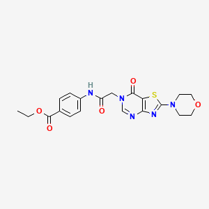 molecular formula C20H21N5O5S B2781644 乙酸-4-(2-(2-吗啉基-7-氧代噻唑并[4,5-d]嘧啶-6(7H)-基)乙酰氨基)苯甲酯 CAS No. 1223836-94-9