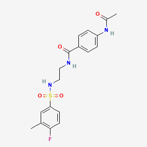 molecular formula C18H20FN3O4S B2781653 4-acetamido-N-(2-(4-fluoro-3-methylphenylsulfonamido)ethyl)benzamide CAS No. 1091477-91-6