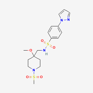 molecular formula C17H24N4O5S2 B2781659 N-[(1-methanesulfonyl-4-methoxypiperidin-4-yl)methyl]-4-(1H-pyrazol-1-yl)benzene-1-sulfonamide CAS No. 2415631-94-4