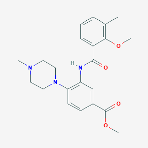 molecular formula C22H27N3O4 B278166 Methyl 3-[(2-methoxy-3-methylbenzoyl)amino]-4-(4-methyl-1-piperazinyl)benzoate 