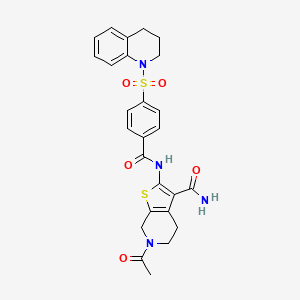 molecular formula C26H26N4O5S2 B2781663 6-乙酰基-2-(4-((3,4-二氢喹啉-1(2H)-基)磺酰)苯甲酰氨基)-4,5,6,7-四氢噻吩[2,3-c]吡啶-3-甲酰胺 CAS No. 449770-09-6