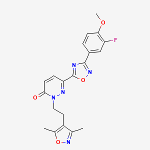 molecular formula C20H18FN5O4 B2781673 2-(2-(3,5-dimethylisoxazol-4-yl)ethyl)-6-(3-(3-fluoro-4-methoxyphenyl)-1,2,4-oxadiazol-5-yl)pyridazin-3(2H)-one CAS No. 1396868-72-6