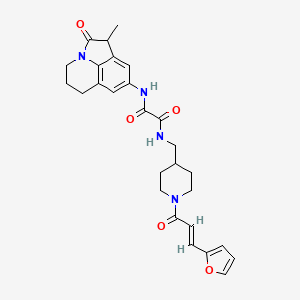 molecular formula C27H30N4O5 B2781679 N'-({1-[(2E)-3-(furan-2-yl)prop-2-enoyl]piperidin-4-yl}methyl)-N-{3-methyl-2-oxo-1-azatricyclo[6.3.1.0^{4,12}]dodeca-4,6,8(12)-trien-6-yl}ethanediamide CAS No. 1331519-39-1