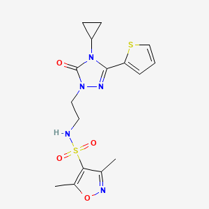 molecular formula C16H19N5O4S2 B2781694 N-(2-(4-cyclopropyl-5-oxo-3-(thiophen-2-yl)-4,5-dihydro-1H-1,2,4-triazol-1-yl)ethyl)-3,5-dimethylisoxazole-4-sulfonamide CAS No. 1448060-05-6