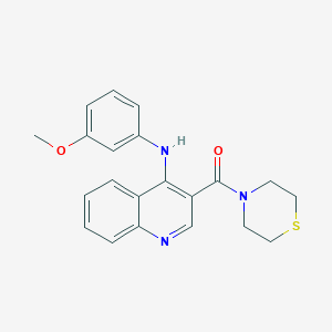 molecular formula C21H21N3O2S B2781708 (4-((3-甲氧苯基)氨基)喹啉-3-基)(硫吗啉基)甲酮 CAS No. 1358236-28-8