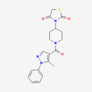molecular formula C19H20N4O3S B2781723 3-(1-(5-甲基-1-苯基-1H-噻唑-4-甲酰)哌啶-4-基)噻唑烷-2,4-二酮 CAS No. 2034315-80-3