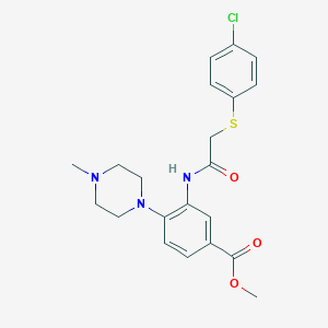 molecular formula C21H24ClN3O3S B278173 Methyl 3-({[(4-chlorophenyl)sulfanyl]acetyl}amino)-4-(4-methyl-1-piperazinyl)benzoate 