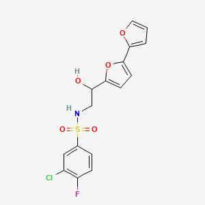 molecular formula C16H13ClFNO5S B2781741 N-(2-{[2,2'-bifuran]-5-yl}-2-hydroxyethyl)-3-chloro-4-fluorobenzene-1-sulfonamide CAS No. 2310146-79-1