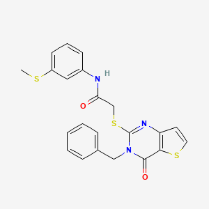 molecular formula C22H19N3O2S3 B2781770 2-({3-benzyl-4-oxo-3H,4H-thieno[3,2-d]pyrimidin-2-yl}sulfanyl)-N-[3-(methylsulfanyl)phenyl]acetamide CAS No. 1252927-10-8